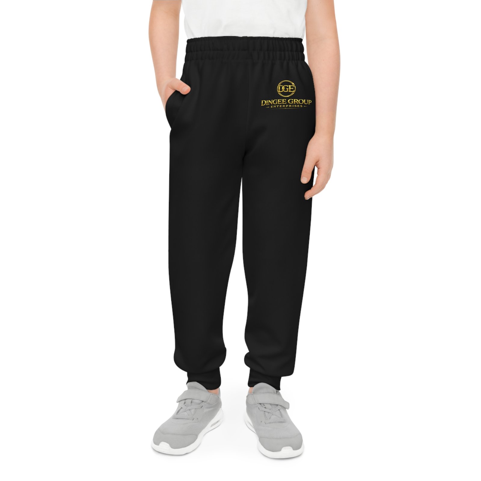Youth Black Joggers — 'Empire Group' Gold Logo Sweatpants for Kids - Image 3